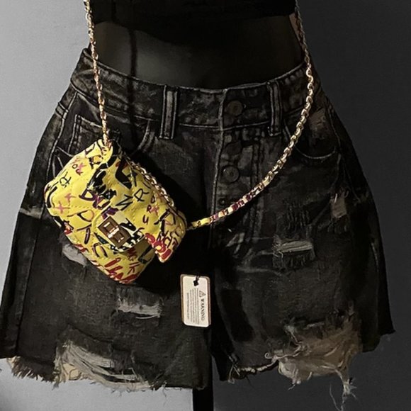 Pants - Women's Black High Waist Distressed Cutoff Denim Jean Shorts